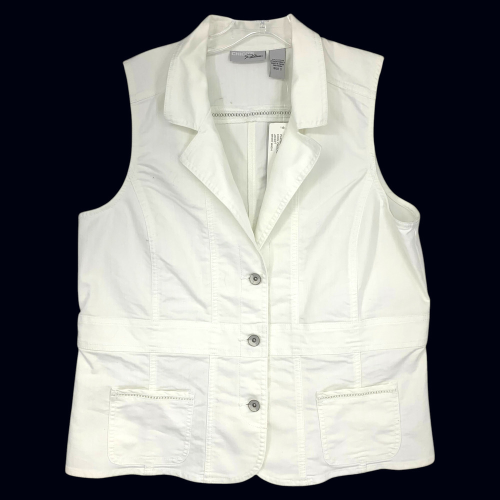 NEW Chico's Platinum Sz 2 Large White Stretch Denim Vest Button Front NWT - Picture 2 of 6